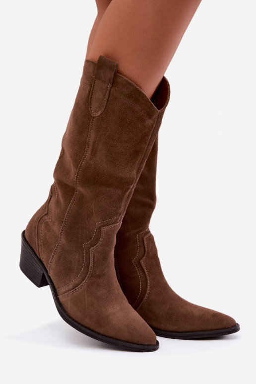Kniehohe Cowboy-Stiefel aus natürlichem Wildleder mit Isolierung und Absatz in brauner Farbe Radley