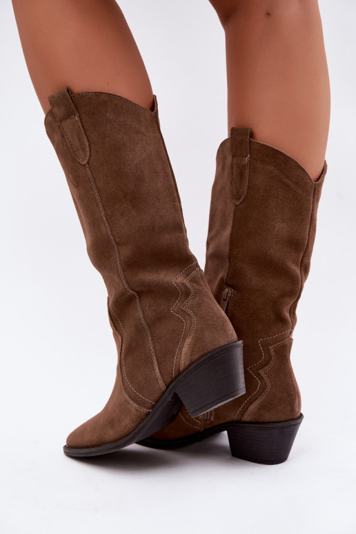 Kniehohe Cowboy-Stiefel aus natürlichem Wildleder mit Isolierung und Absatz in brauner Farbe Radley