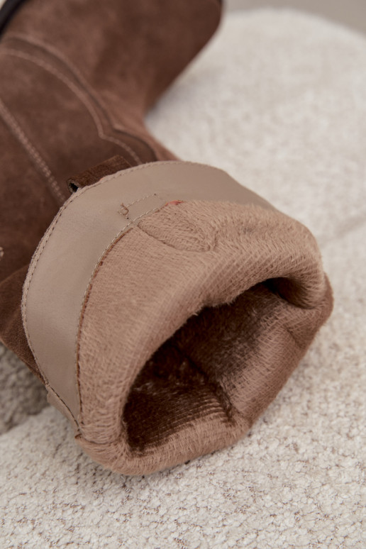Kniehohe Cowboy-Stiefel aus natürlichem Wildleder mit Isolierung und Absatz in brauner Farbe Radley
