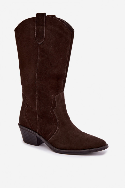 Kniehohe Cowboy-Stiefel aus natürlichem Wildleder mit Isolierung und Absatz in Schokoladenfarbe Radley