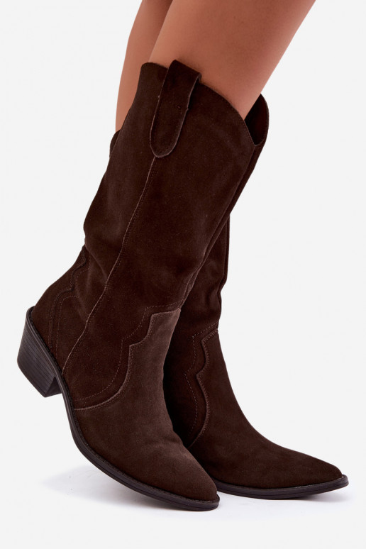 Kniehohe Cowboy-Stiefel aus natürlichem Wildleder mit Isolierung und Absatz in Schokoladenfarbe Radley