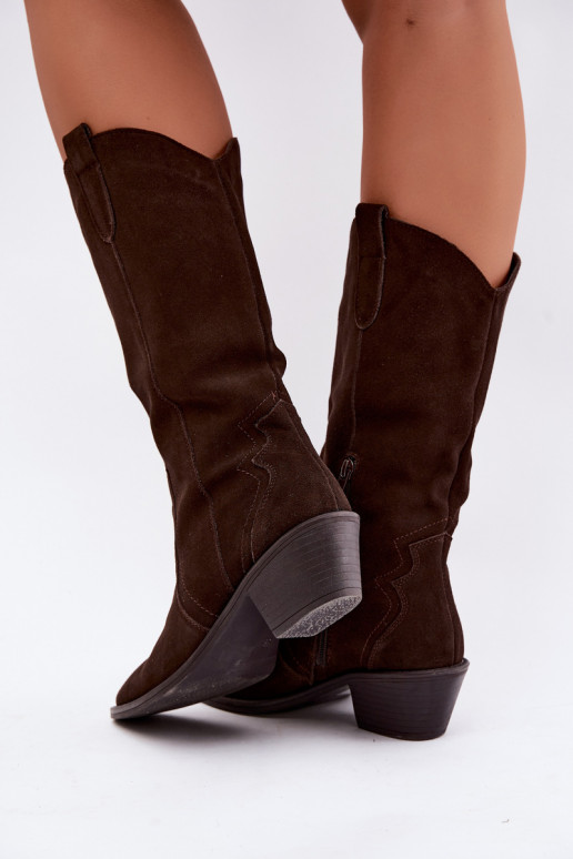 Kniehohe Cowboy-Stiefel aus natürlichem Wildleder mit Isolierung und Absatz in Schokoladenfarbe Radley