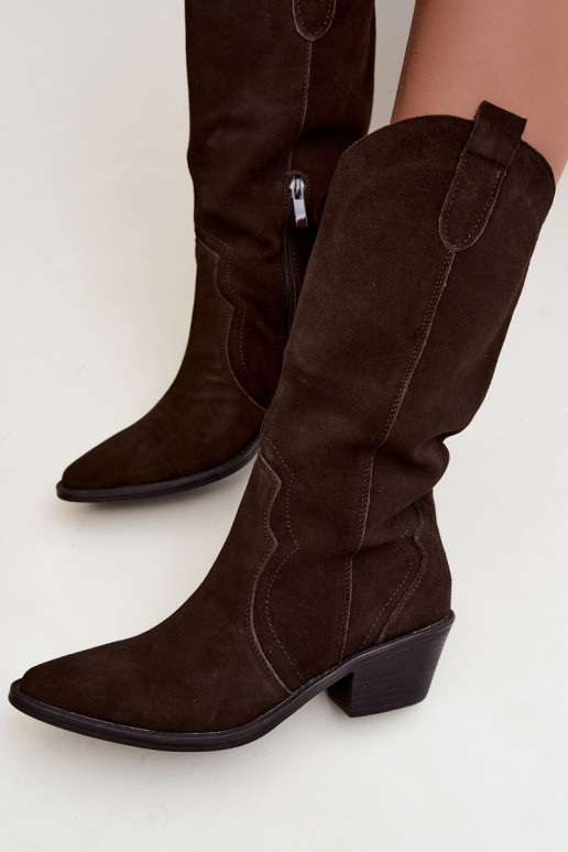 Kniehohe Cowboy-Stiefel aus natürlichem Wildleder mit Isolierung und Absatz in Schokoladenfarbe Radley