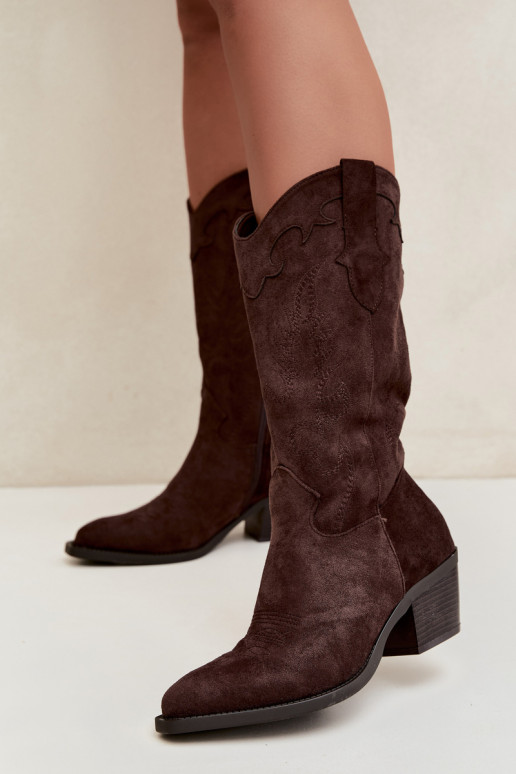Cowboy-Stiefel kniehoch mit Absatz in schokoladenfarbener Farbe Hartley