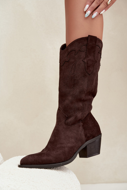 Cowboy-Stiefel kniehoch mit Absatz in schokoladenfarbener Farbe Hartley