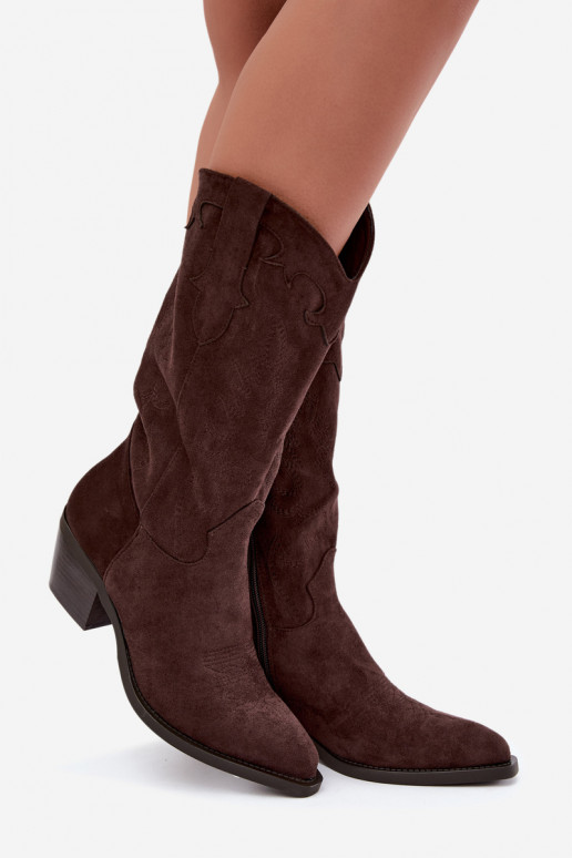 Cowboy-Stiefel kniehoch mit Absatz in schokoladenfarbener Farbe Hartley