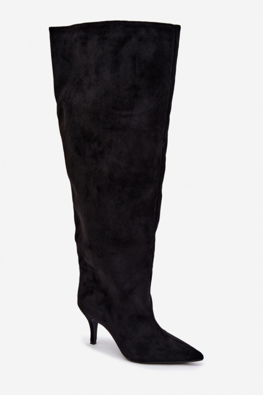 Slip-On Damenkniehohe Stiefel mit dünnen Absätzen in schwarzer Corly