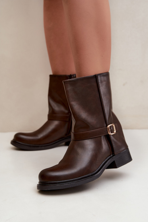Isolierte Damen Stiefeletten mit Schnallen in Schokoladenfarbe Corley