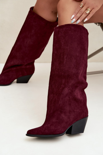 Bordeauxfarbene Slipper-Stiefel mit Absatz und spitzem Zehenbereich Blenia