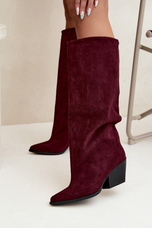 Bordeauxfarbene Slipper-Stiefel mit Absatz und spitzem Zehenbereich Blenia