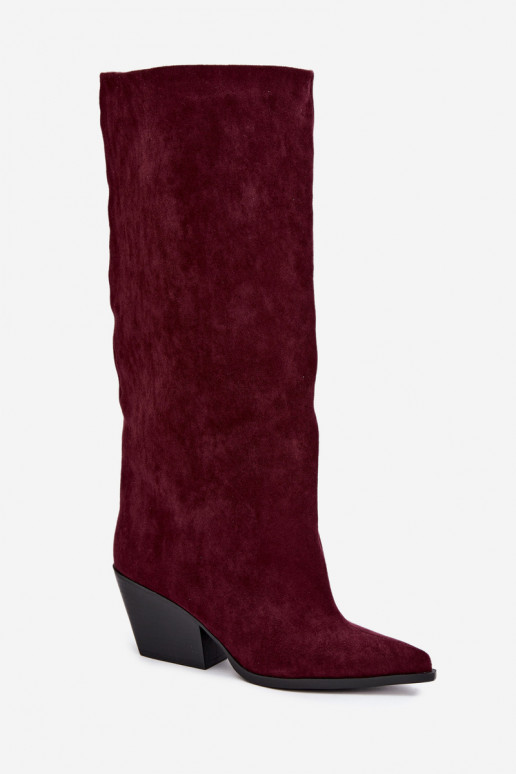 Bordeauxfarbene Slipper-Stiefel mit Absatz und spitzem Zehenbereich Blenia