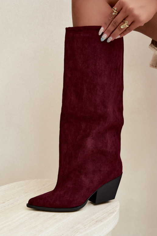 Bordeauxfarbene Slipper-Stiefel mit Absatz und spitzem Zehenbereich Blenia