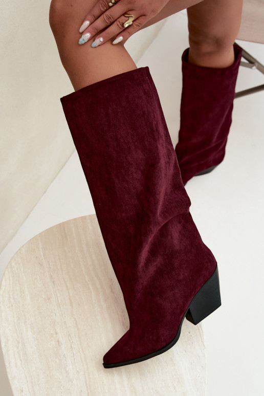Bordeauxfarbene Slipper-Stiefel mit Absatz und spitzem Zehenbereich Blenia