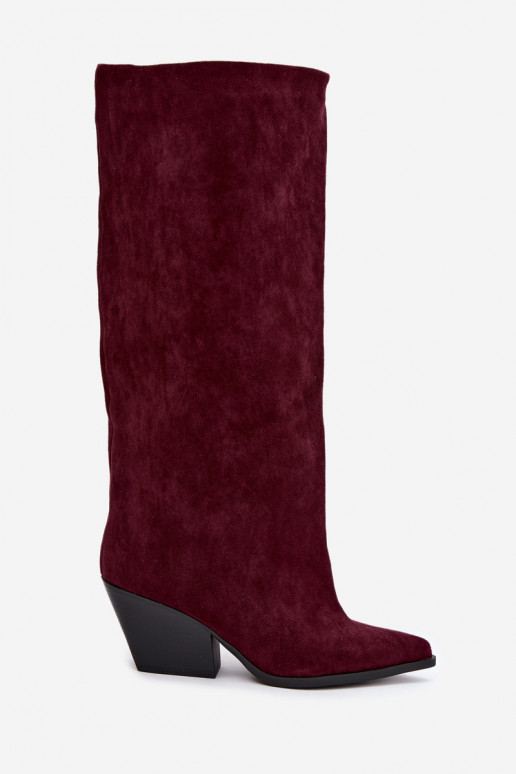 Bordeauxfarbene Slipper-Stiefel mit Absatz und spitzem Zehenbereich Blenia