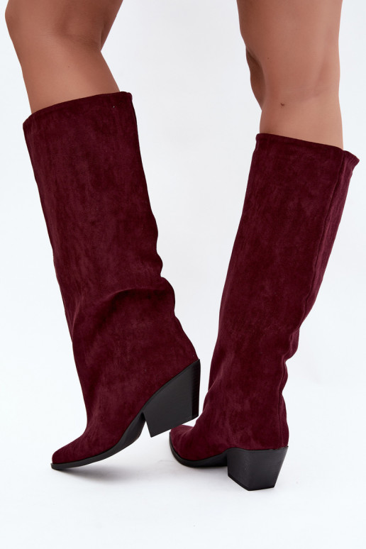 Bordeauxfarbene Slipper-Stiefel mit Absatz und spitzem Zehenbereich Blenia