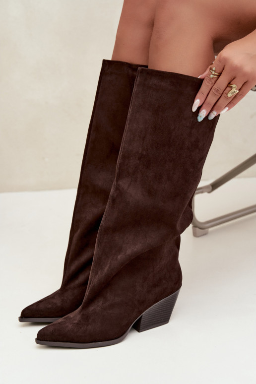 Schokoladenfarbene Slipper-Stiefel mit Absatz und spitzem Zehenbereich Blenia