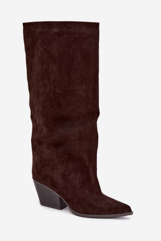 Schokoladenfarbene Slipper-Stiefel mit Absatz und spitzem Zehenbereich Blenia