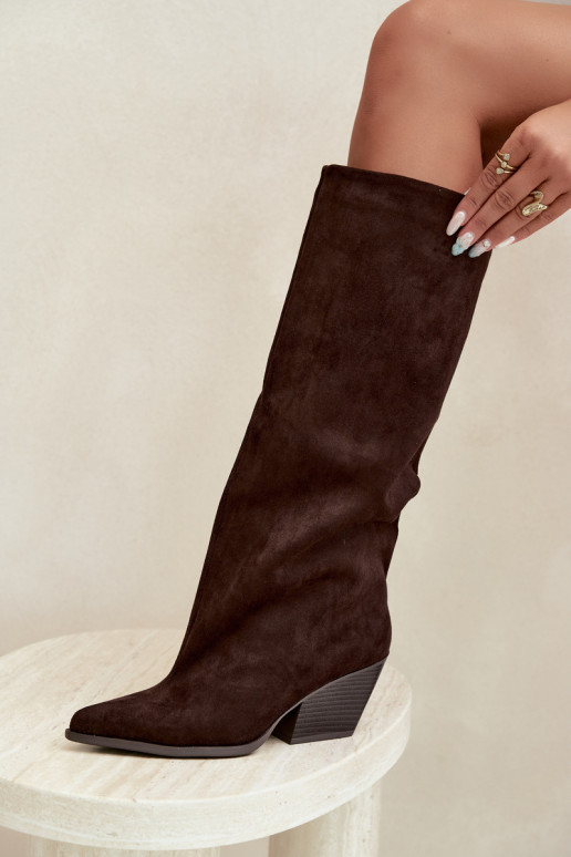 Schokoladenfarbene Slipper-Stiefel mit Absatz und spitzem Zehenbereich Blenia