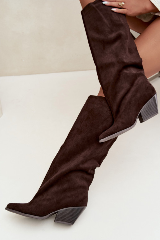 Schokoladenfarbene Slipper-Stiefel mit Absatz und spitzem Zehenbereich Blenia