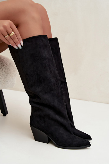 Schwarze Slipper-Stiefel mit Absatz und spitzem Zehenbereich Blenia