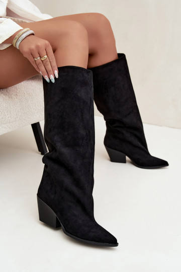 Schwarze Slipper-Stiefel mit Absatz und spitzem Zehenbereich Blenia 2