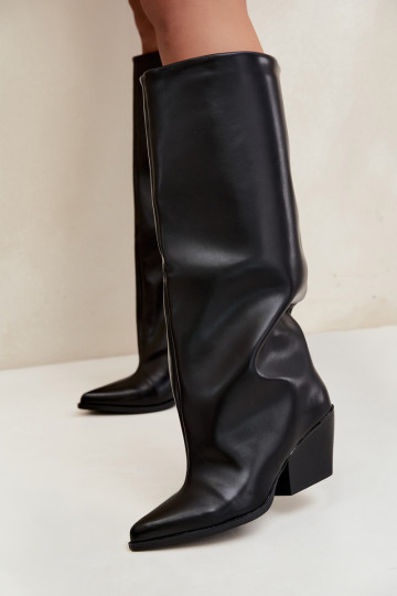 Schwarze Slipper-Stiefel mit Absatz und spitzem Zehenbereich aus Kunstleder Blenia 2