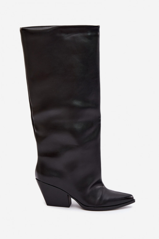 Schwarze Slipper-Stiefel mit Absatz und spitzem Zehenbereich aus Kunstleder Blenia