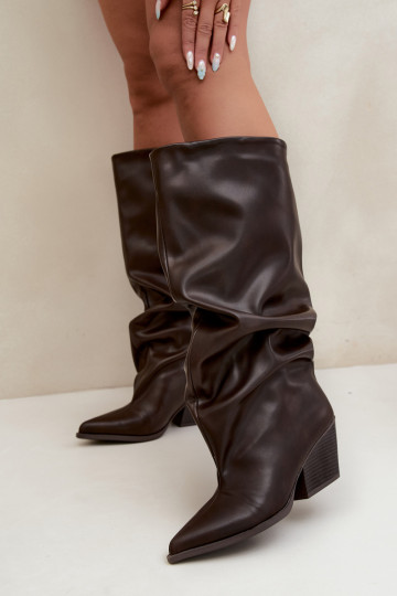 Schokoladenfarbene Slipper-Stiefel mit Absatz und spitzem Zehenbereich aus Kunstleder Blenia 2