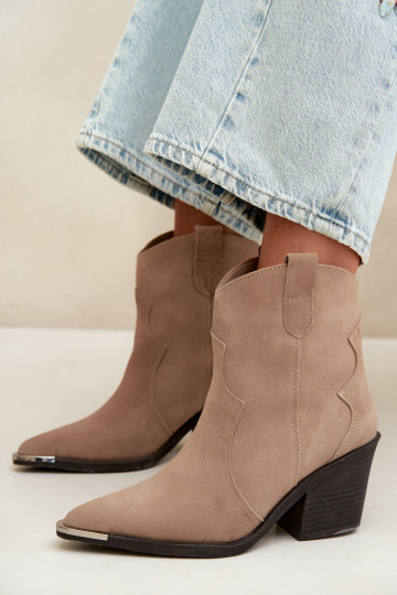 Khaki Wildleder-Cowboy-Stiefel mit Absatz Pelsa