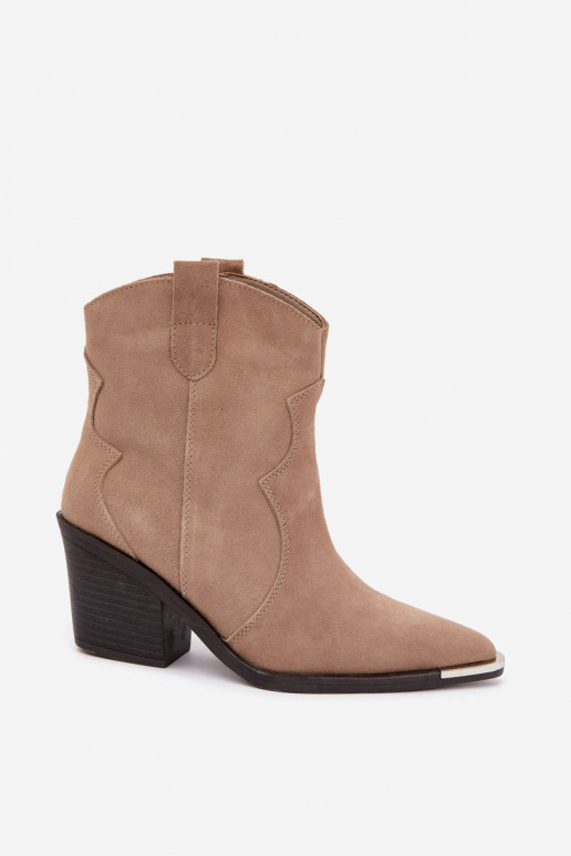 Khaki Wildleder-Cowboy-Stiefel mit Absatz Pelsa