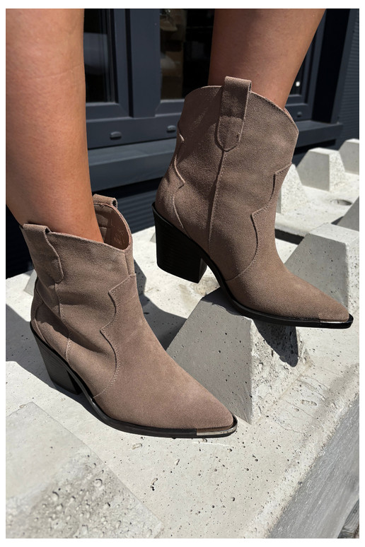 Khaki Wildleder-Cowboy-Stiefel mit Absatz Pelsa