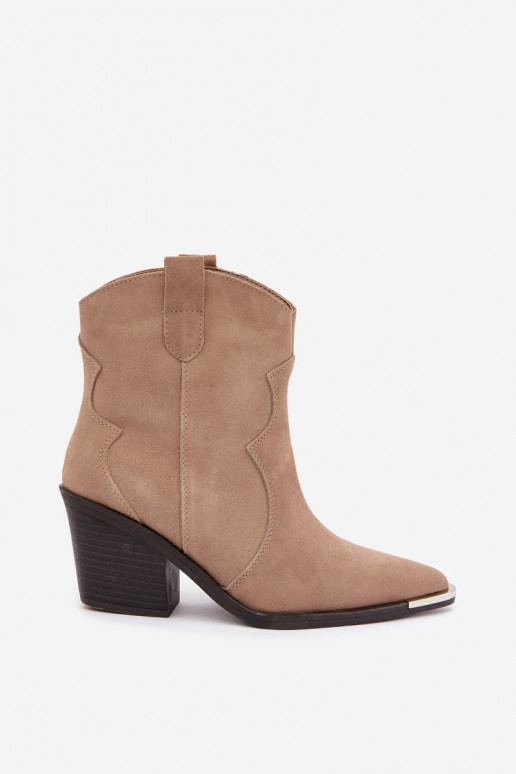 Khaki Wildleder-Cowboy-Stiefel mit Absatz Pelsa