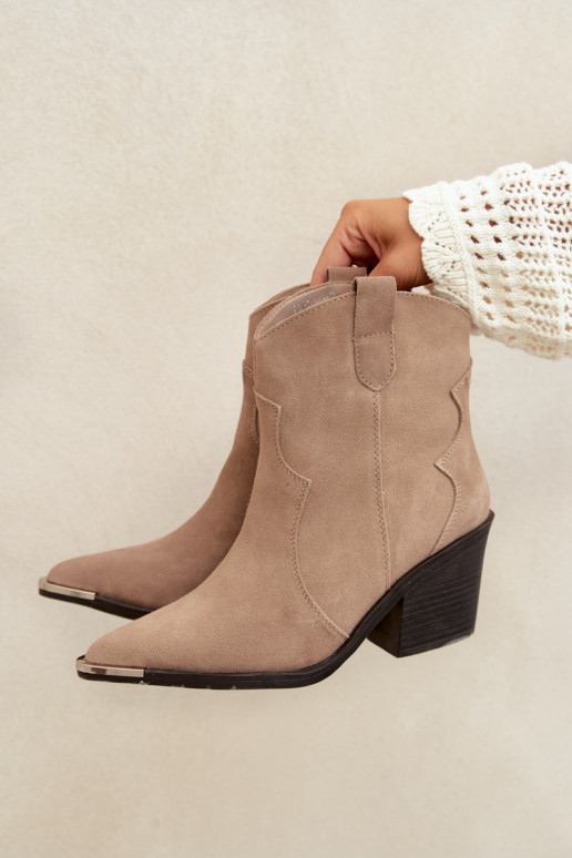 Khaki Wildleder-Cowboy-Stiefel mit Absatz Pelsa