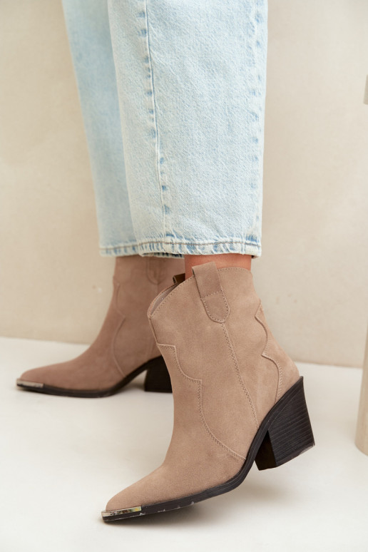Khaki Wildleder-Cowboy-Stiefel mit Absatz Pelsa