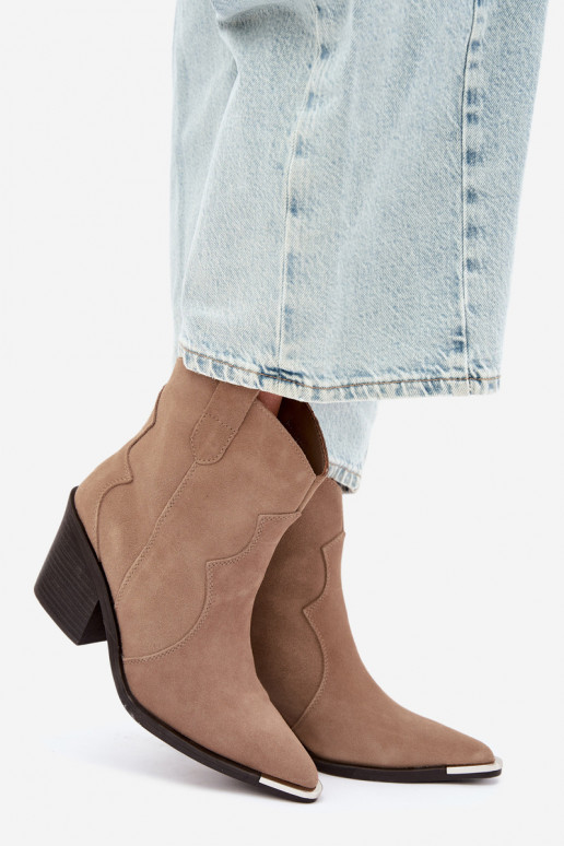 Khaki Wildleder-Cowboy-Stiefel mit Absatz Pelsa
