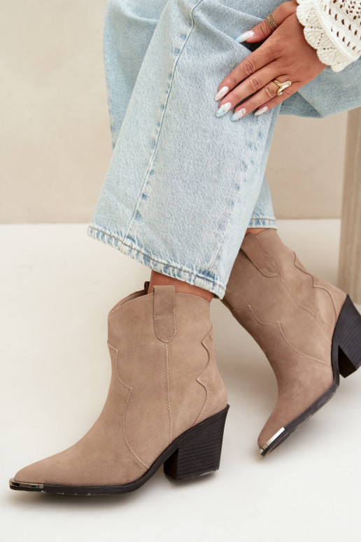 Khaki Wildleder-Cowboy-Stiefel mit Absatz Pelsa