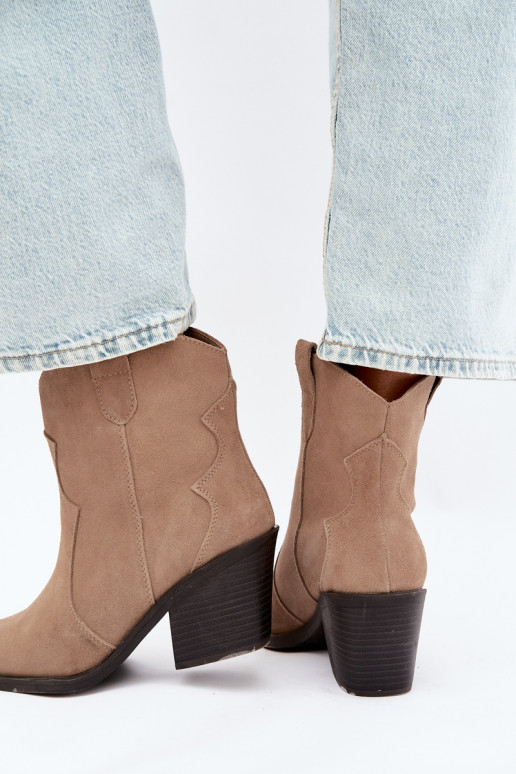 Khaki Wildleder-Cowboy-Stiefel mit Absatz Pelsa