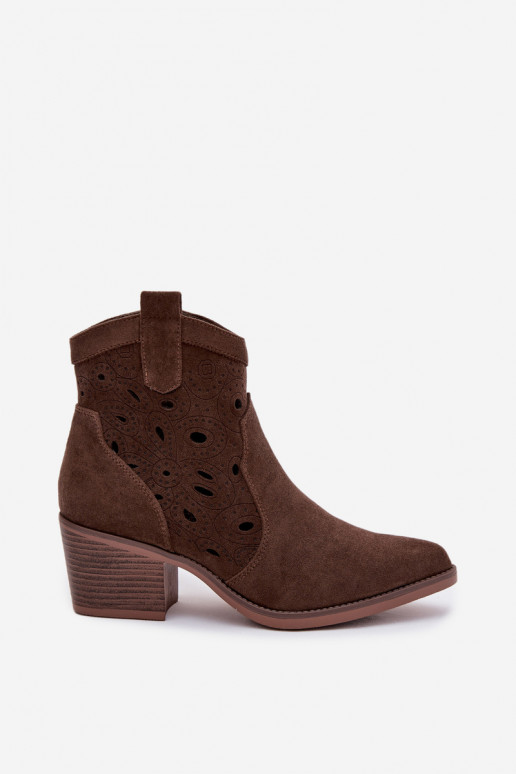 Damen Stiefeletten im Cowboy-Stil mit Ausschnitten CzekoladoĮe Nolvina