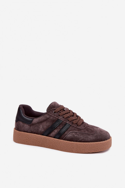 Damen-Sneaker aus schokoladenfarbenem Kunstveloursleder Bellmont