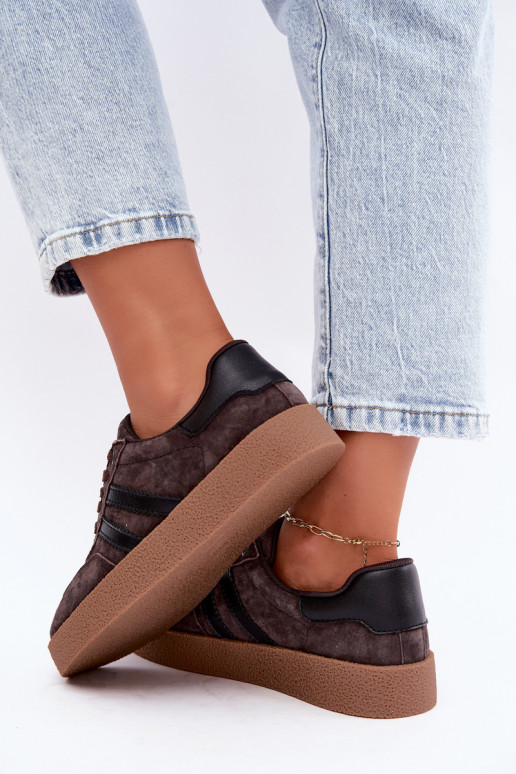 Damen-Sneaker aus schokoladenfarbenem Kunstveloursleder Bellmont