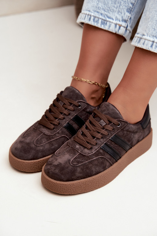 Damen-Sneaker aus schokoladenfarbenem Kunstveloursleder Bellmont