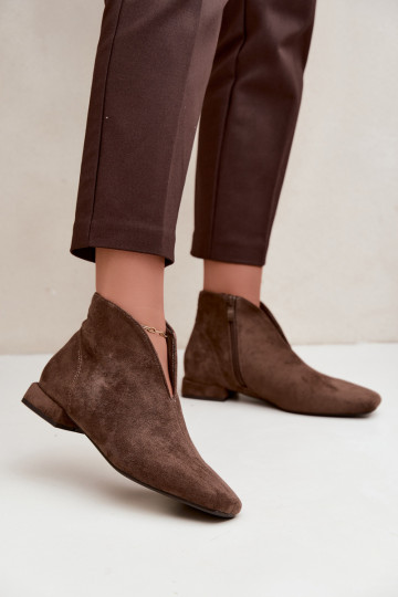 Khaki niedrige Stiefeletten Cut Out mit breiten Absätzen Canella 2