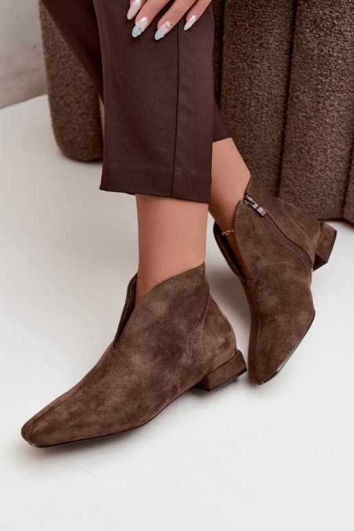 Khaki niedrige Stiefeletten Cut Out mit breiten Absätzen Canella