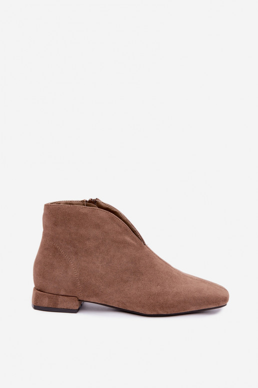 Sandfarbene niedrige Stiefeletten Cut Out mit breiten Absätzen Canella