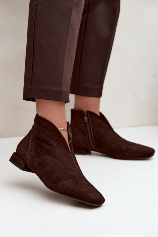 Schokoladenfarbene niedrige Stiefeletten Cut Out mit breiten Absätzen Canella