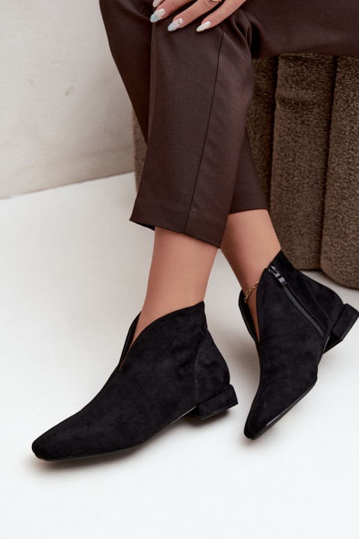 Schwarze niedrige Stiefeletten Cut Out mit breiten Absätzen Canella