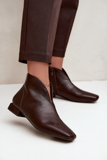 Dunkelbraune niedrige Stiefeletten Cut Out mit breiten Absätzen aus Kunstleder Canella 2