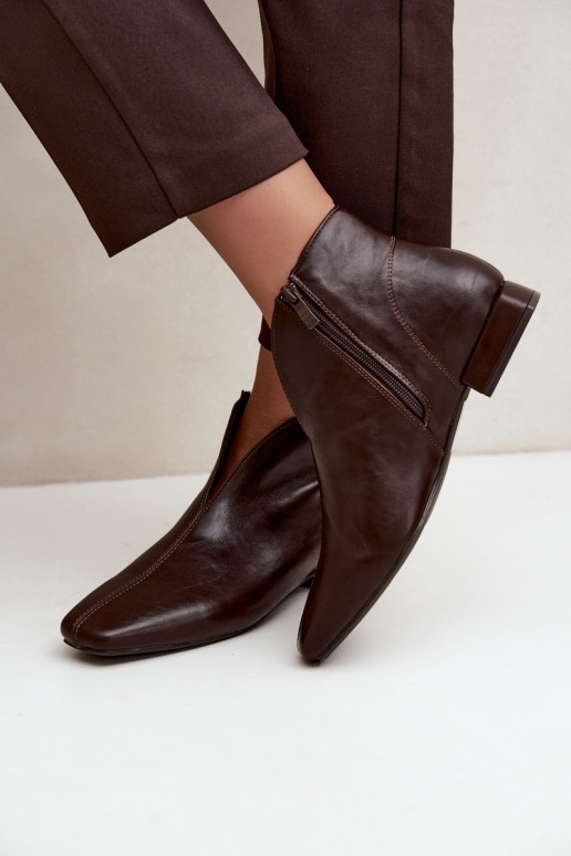 Dunkelbraune niedrige Stiefeletten Cut Out mit breiten Absätzen aus Kunstleder Canella