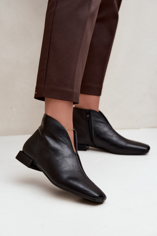 Schwarze niedrige Stiefeletten Cut Out mit breiten Absätzen aus Kunstleder Canella