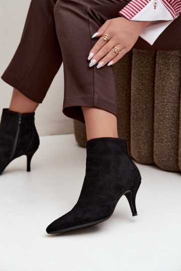 Schwarze Kunstveloursleder Stiefeletten mit spitzen Absätzen Niretta 2